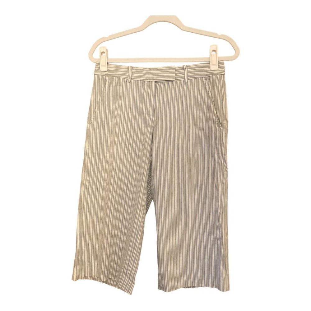 Elie Tahari‎ Pants Women US 0 Blue Cropped Linen Wide Leg Timeless Classic